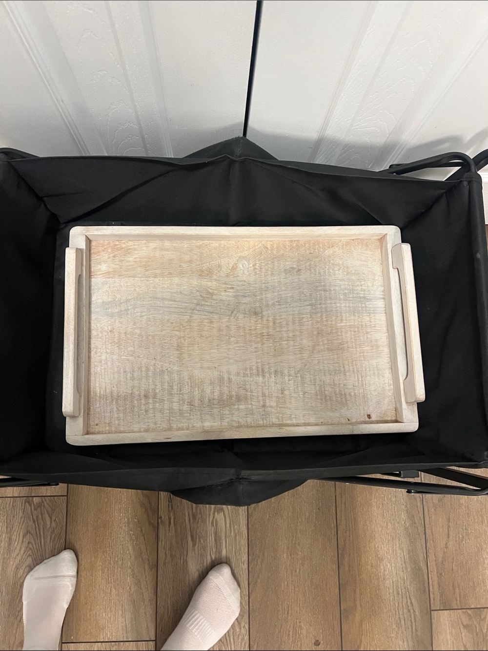 Worn Whitewashed Wood Serving Tray with Handles